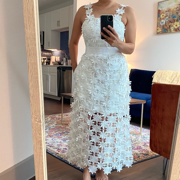 Self-Portrait Lace Midi Dress w/ Floral Straps - Picture 7 of 7